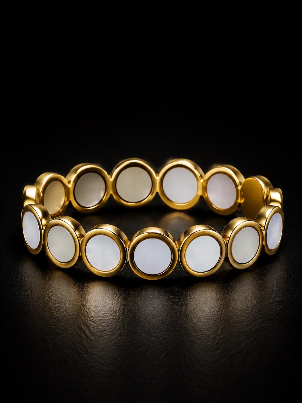 Gold Tone ring with White Inlay Discs - Picture 4 of 7